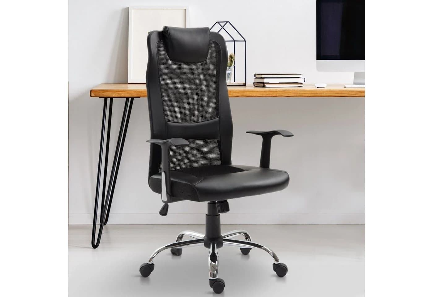 Vinsetto Schreibtischstuhl Bürostuhl Ergonomisch Schwarz mit Wippmechanik