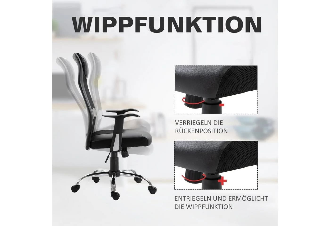 Vinsetto Schreibtischstuhl Bürostuhl Ergonomisch Schwarz mit Wippmechanik - Bild 4