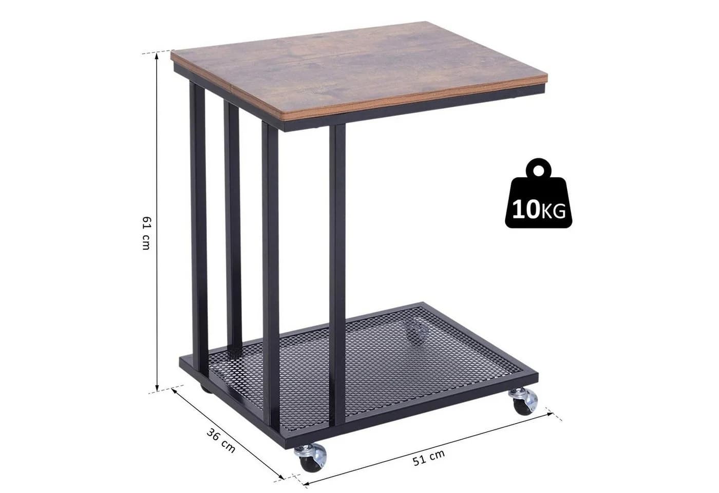 HOMCOM Rollbarer Beistelltisch C-Form Walnuss/Schwarz - Bild 5