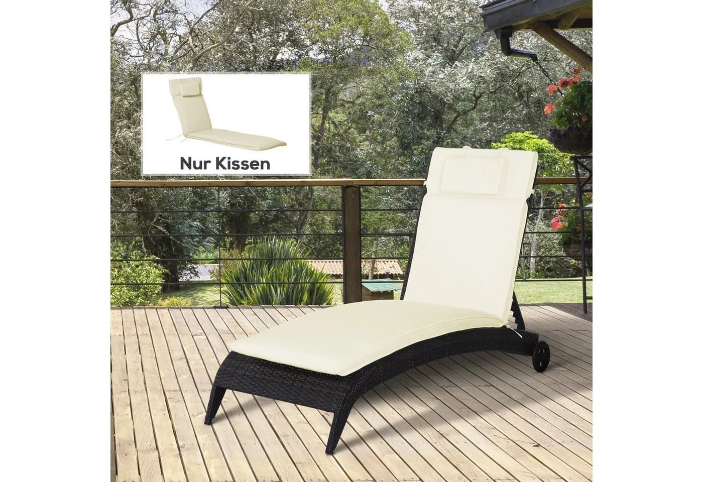 Outsunny Liegenauflage mit Kopfkissen Polyester Cremeweiß - Bild 2