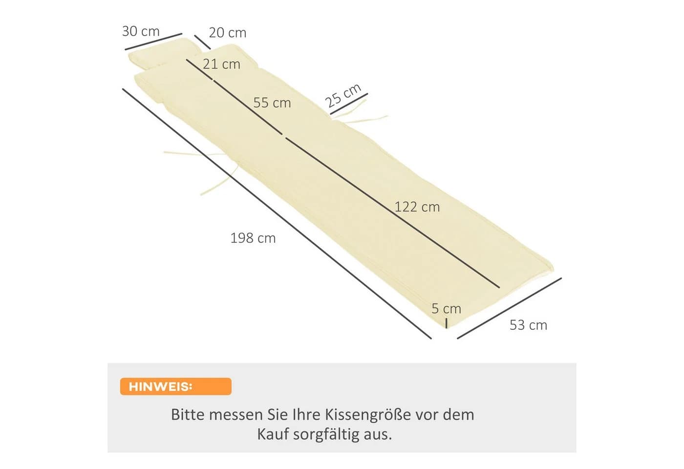 Outsunny Liegenauflage mit Kopfkissen Polyester Cremeweiß - Bild 3