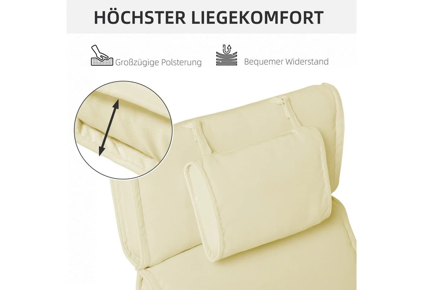 Outsunny Liegenauflage mit Kopfkissen Polyester Cremeweiß - Bild 4