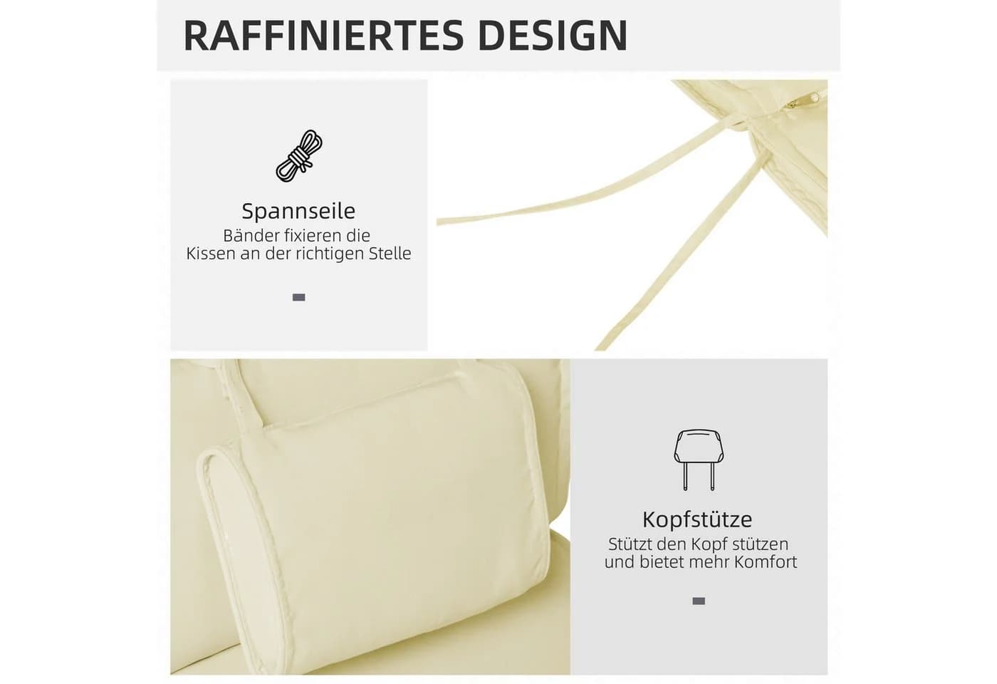 Outsunny Liegenauflage mit Kopfkissen Polyester Cremeweiß - Bild 5
