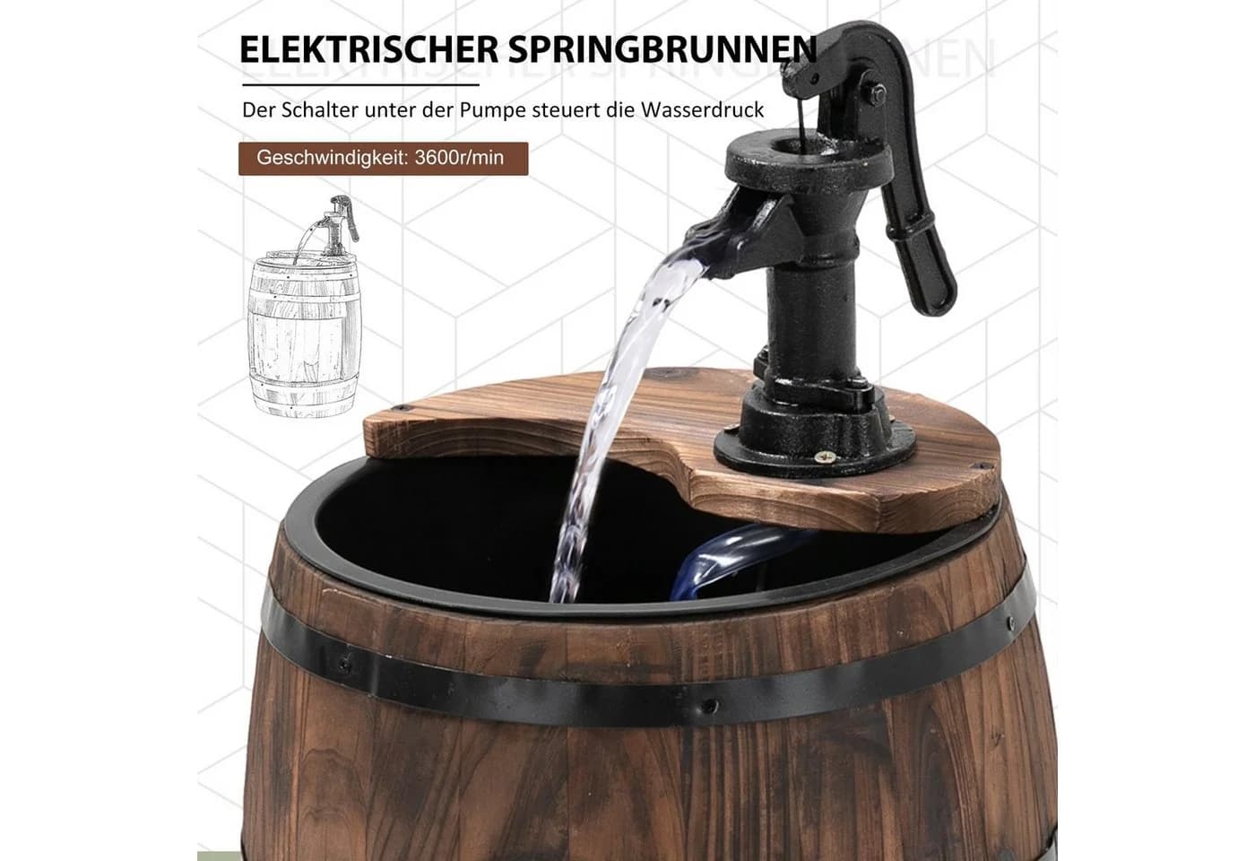 Outsunny Gartenbrunnen Holzfassbrunnen Braun - Bild 5
