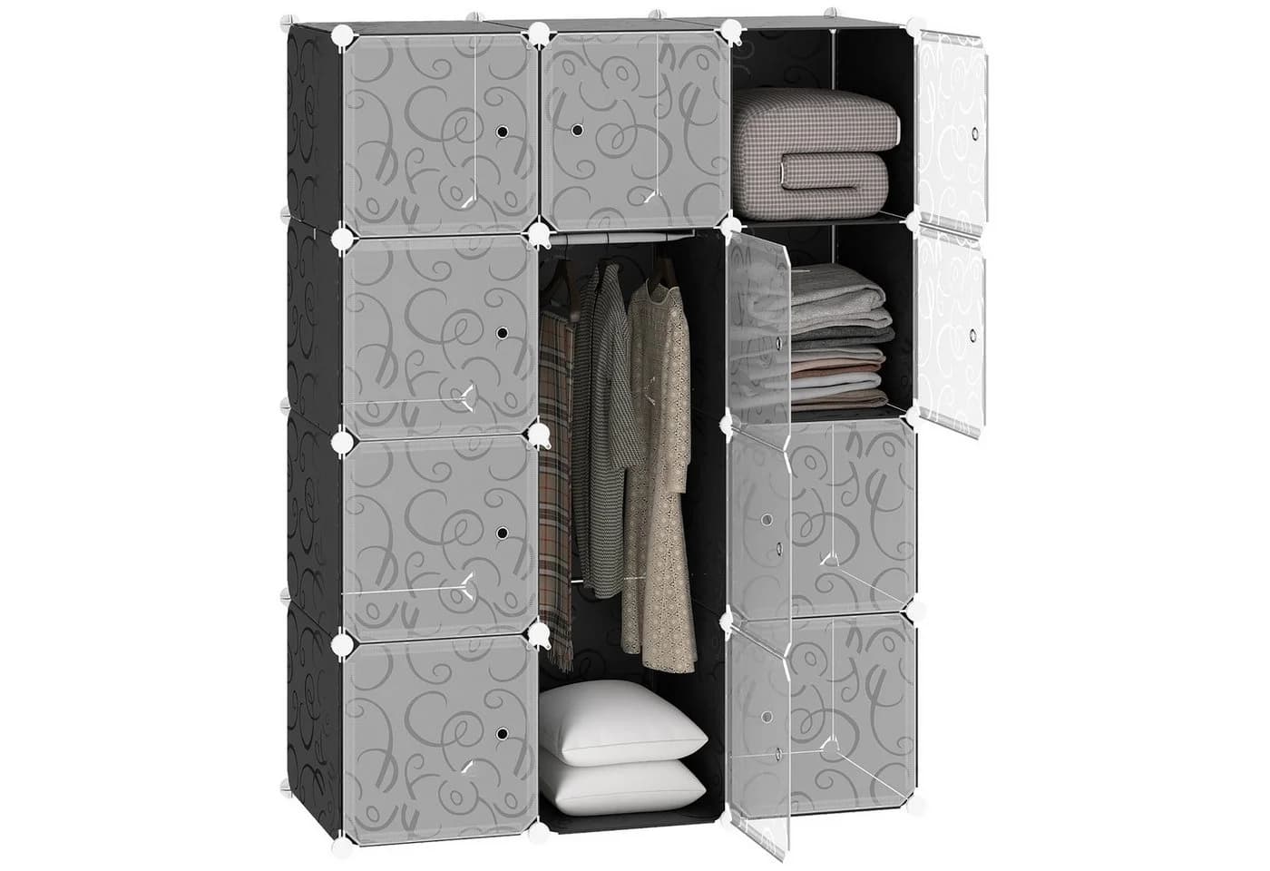 HOMCOM Garderobenschrank Schwarz/Weiß Modularer Kleiderschrank