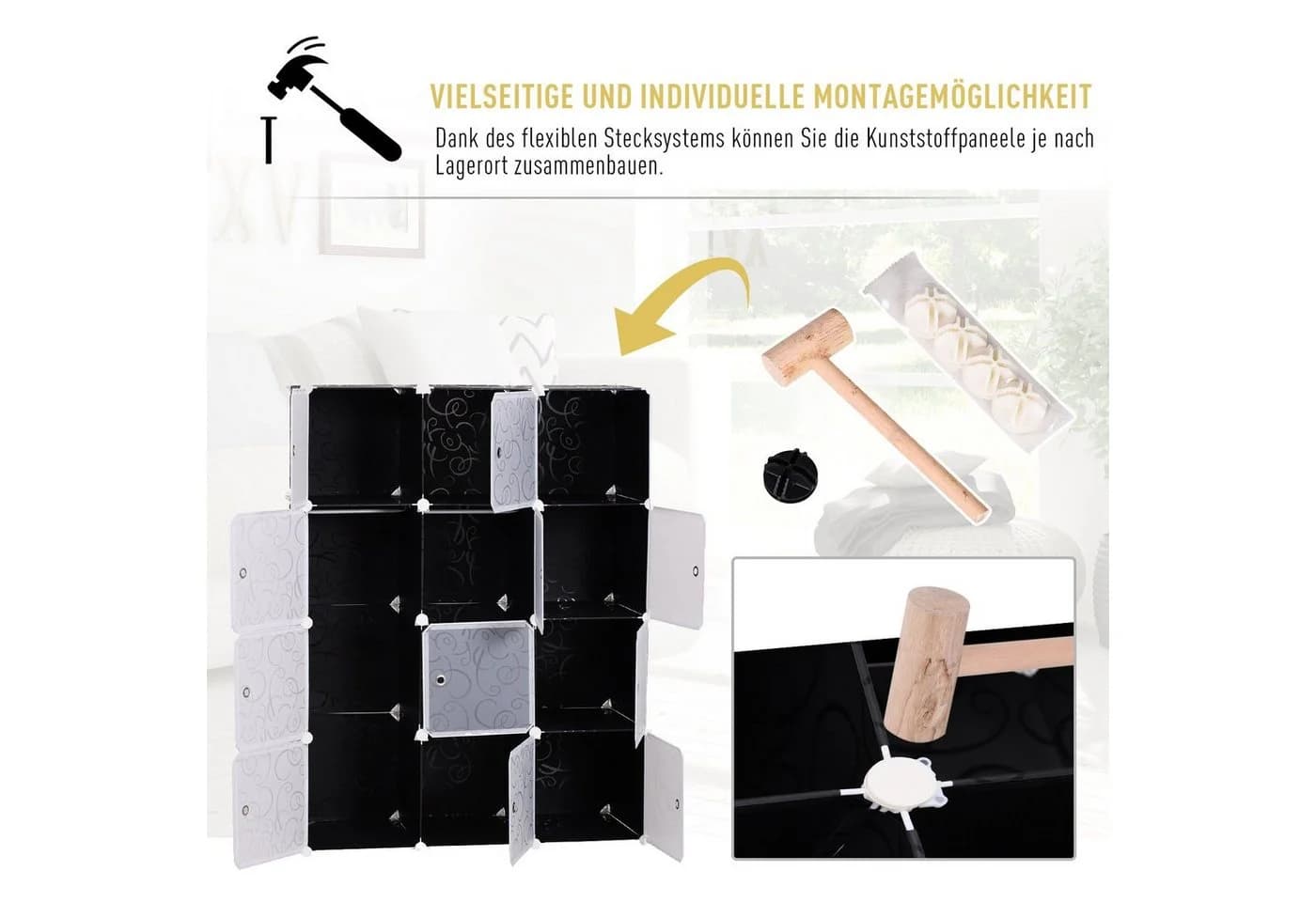 HOMCOM Garderobenschrank Schwarz/Weiß Modularer Kleiderschrank - Bild 5