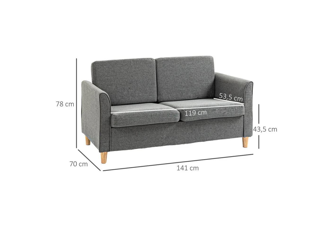 HOMCOM 2-Sitzer Sofa Grau Leinenbezug - Bild 3