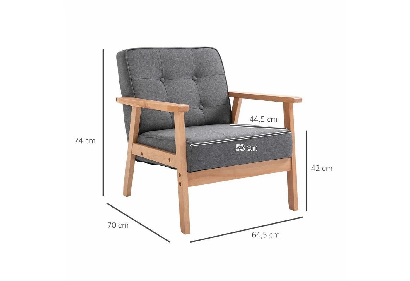 HOMCOM Sessel Polsterstuhl Grau Leinen Buchenholz Armlehnen - Bild 4