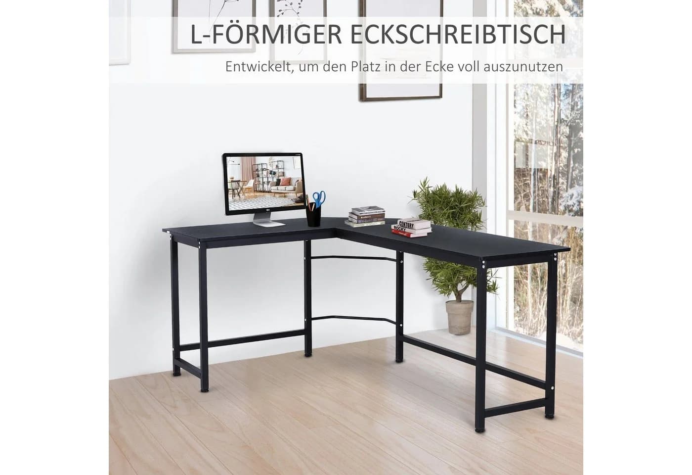 Vinsetto Eckschreibtisch Höhenverstellbar Schwarz Modern - Bild 4