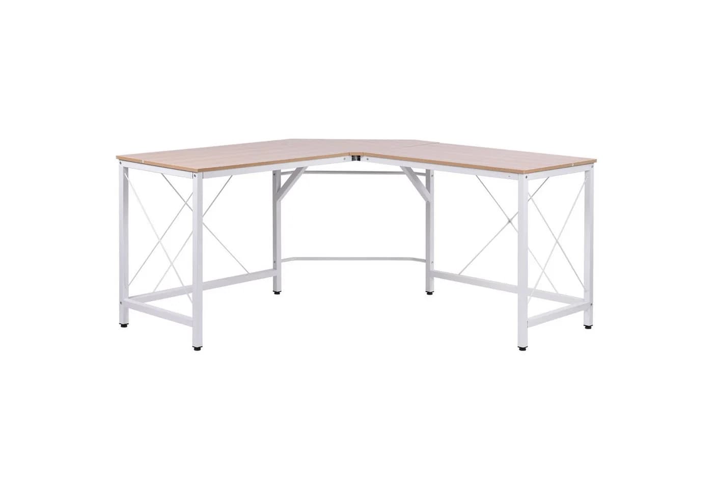 HOMCOM Eckschreibtisch L-Form Modern Weiß/Natur