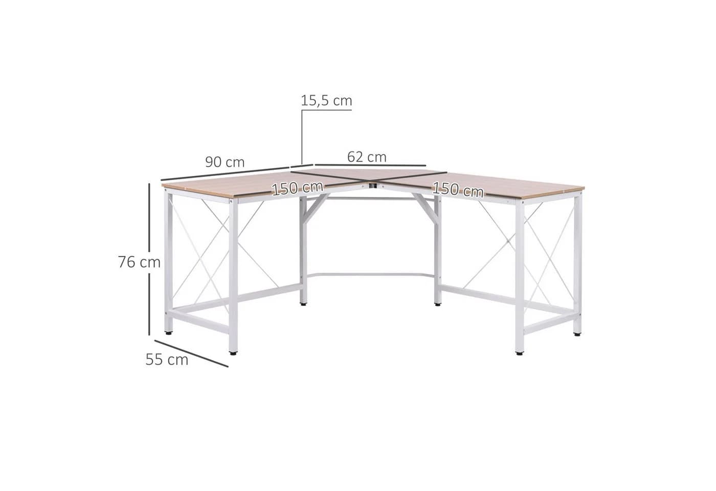 HOMCOM Eckschreibtisch L-Form Modern Weiß/Natur - Bild 3