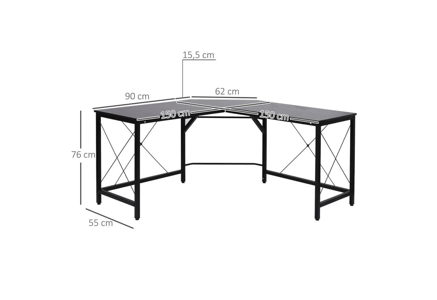 HOMCOM Eckschreibtisch L-Form Winkelschreibtisch Schwarz - Bild 3