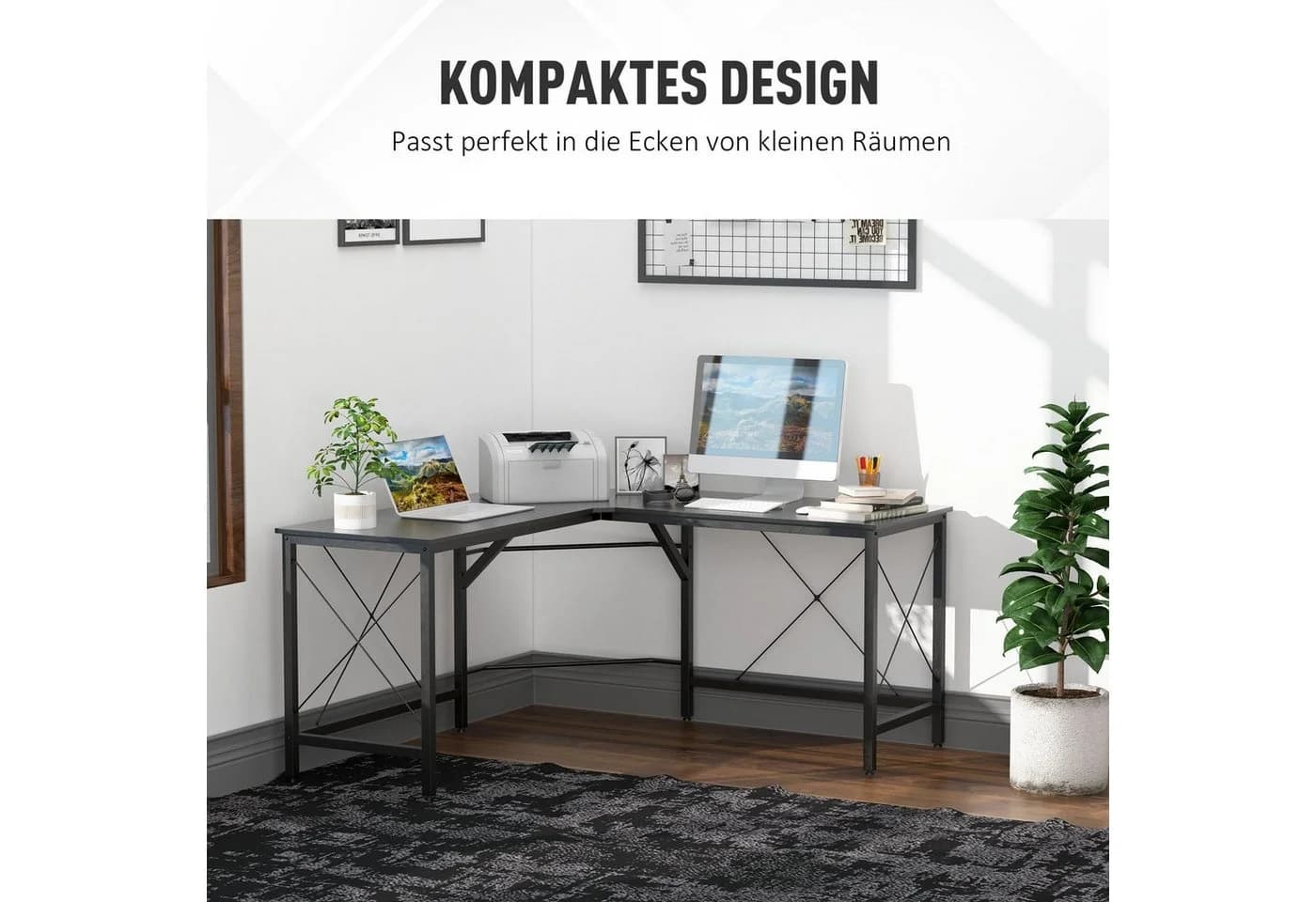 HOMCOM Eckschreibtisch L-Form Winkelschreibtisch Schwarz - Bild 4