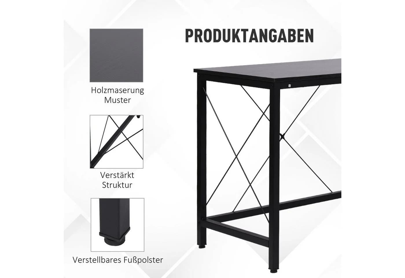 HOMCOM Eckschreibtisch L-Form Winkelschreibtisch Schwarz - Bild 5