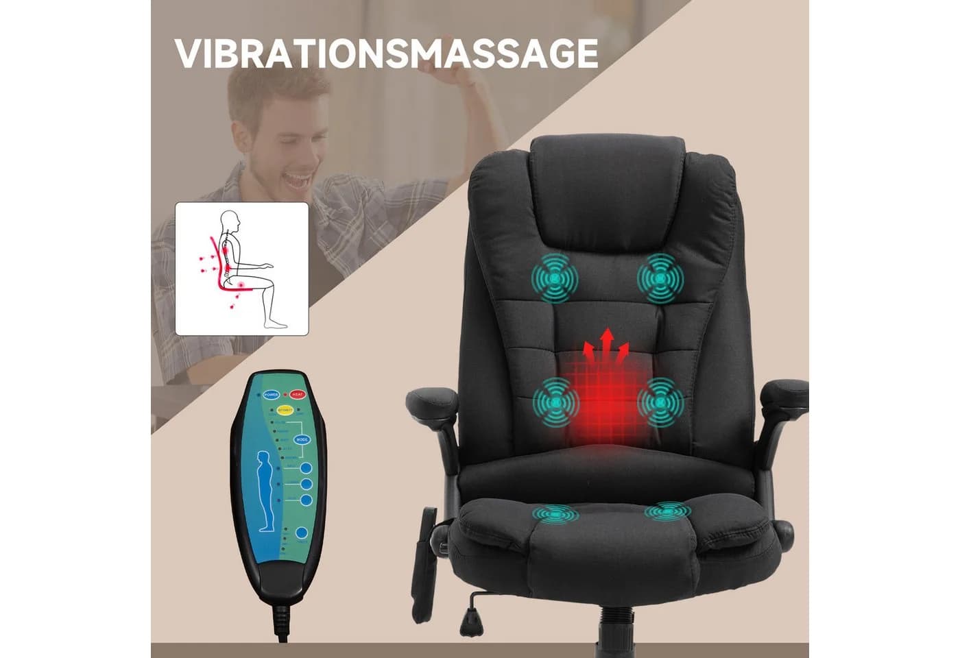Vinsetto Bürostuhl mit Massage- und Wärmefunktion Schwarz - Bild 4