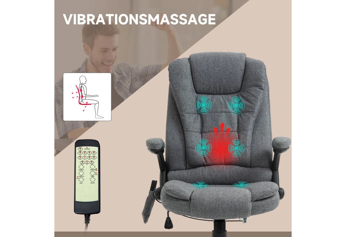 Vinsetto Schreibtischstuhl mit Massage- und Wärmefunktion Grau - Bild 4
