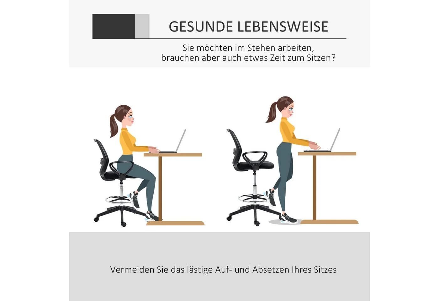Vinsetto Ergonomischer Bürostuhl Schwarz mit Fußstütze - Bild 4