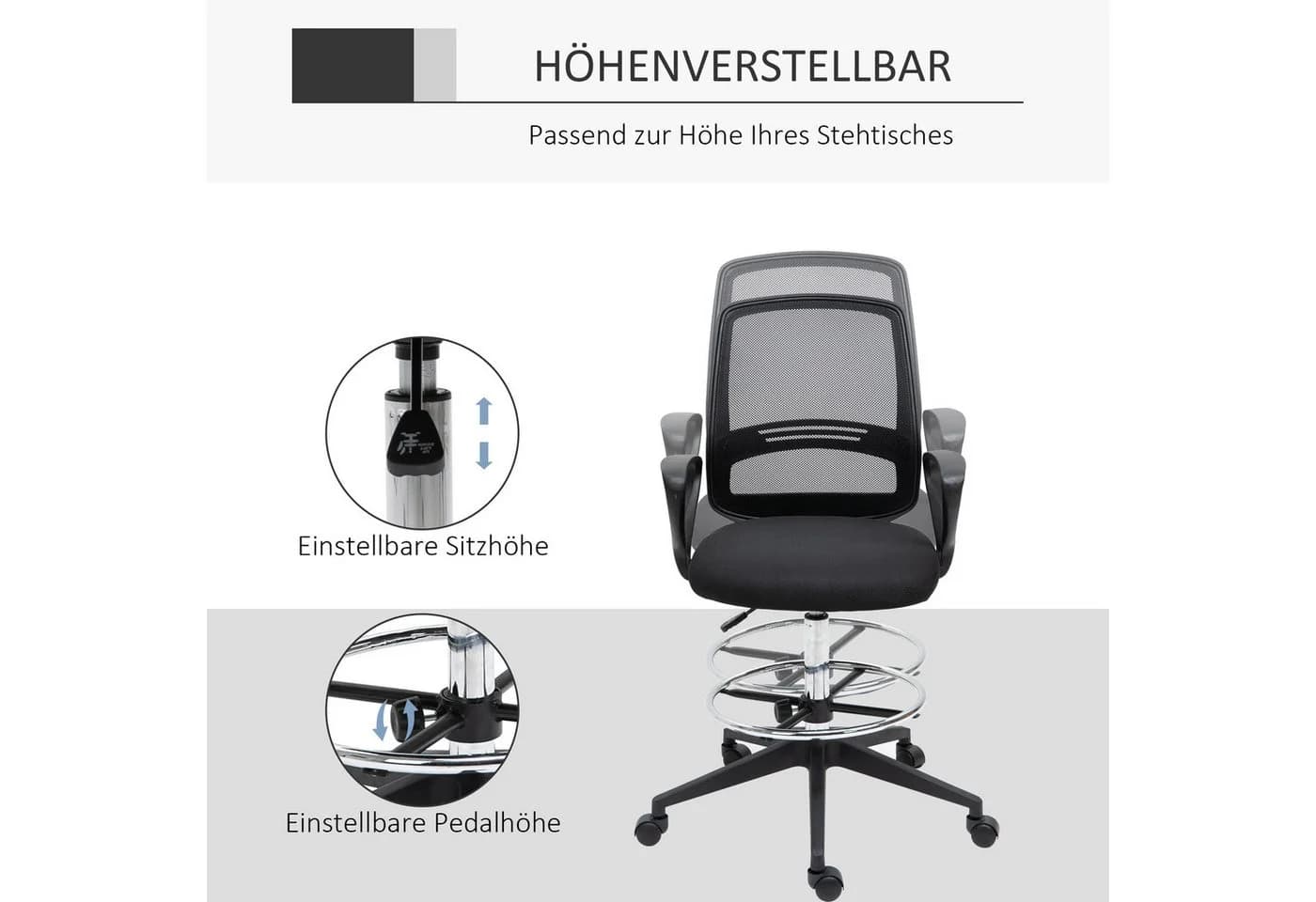 Vinsetto Ergonomischer Bürostuhl Schwarz mit Fußstütze - Bild 5