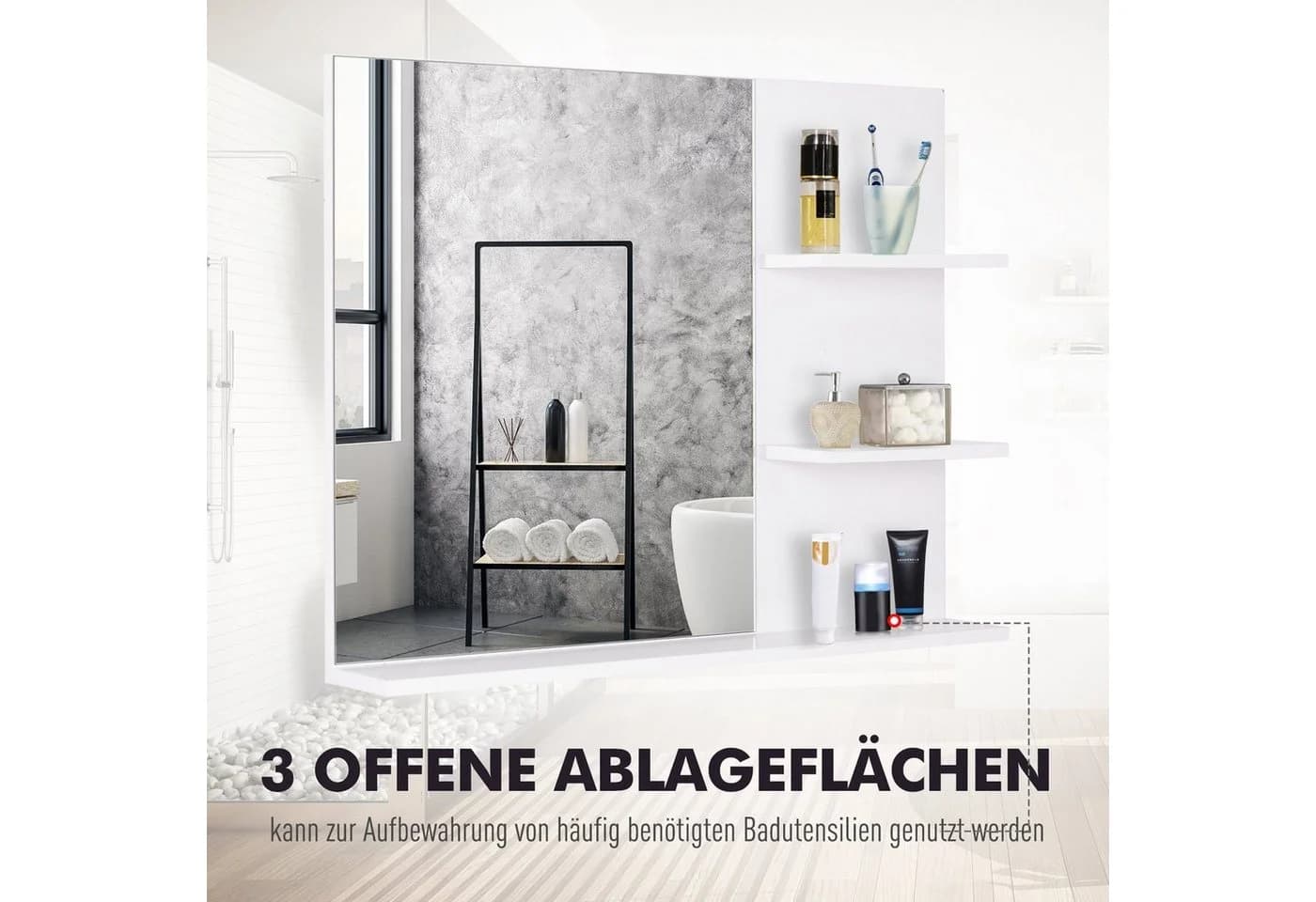 Kleankin Badspiegel mit 3 Ablagen Weiß Wandspiegel - Bild 4