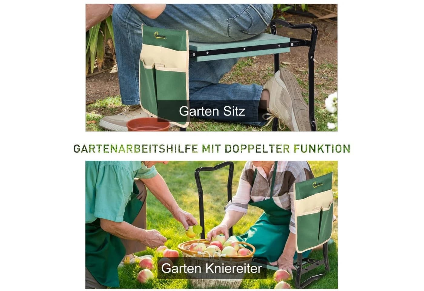 Outsunny Arbeitshocker 2-in-1 Kniehilfe Klappbar Grün - Bild 4