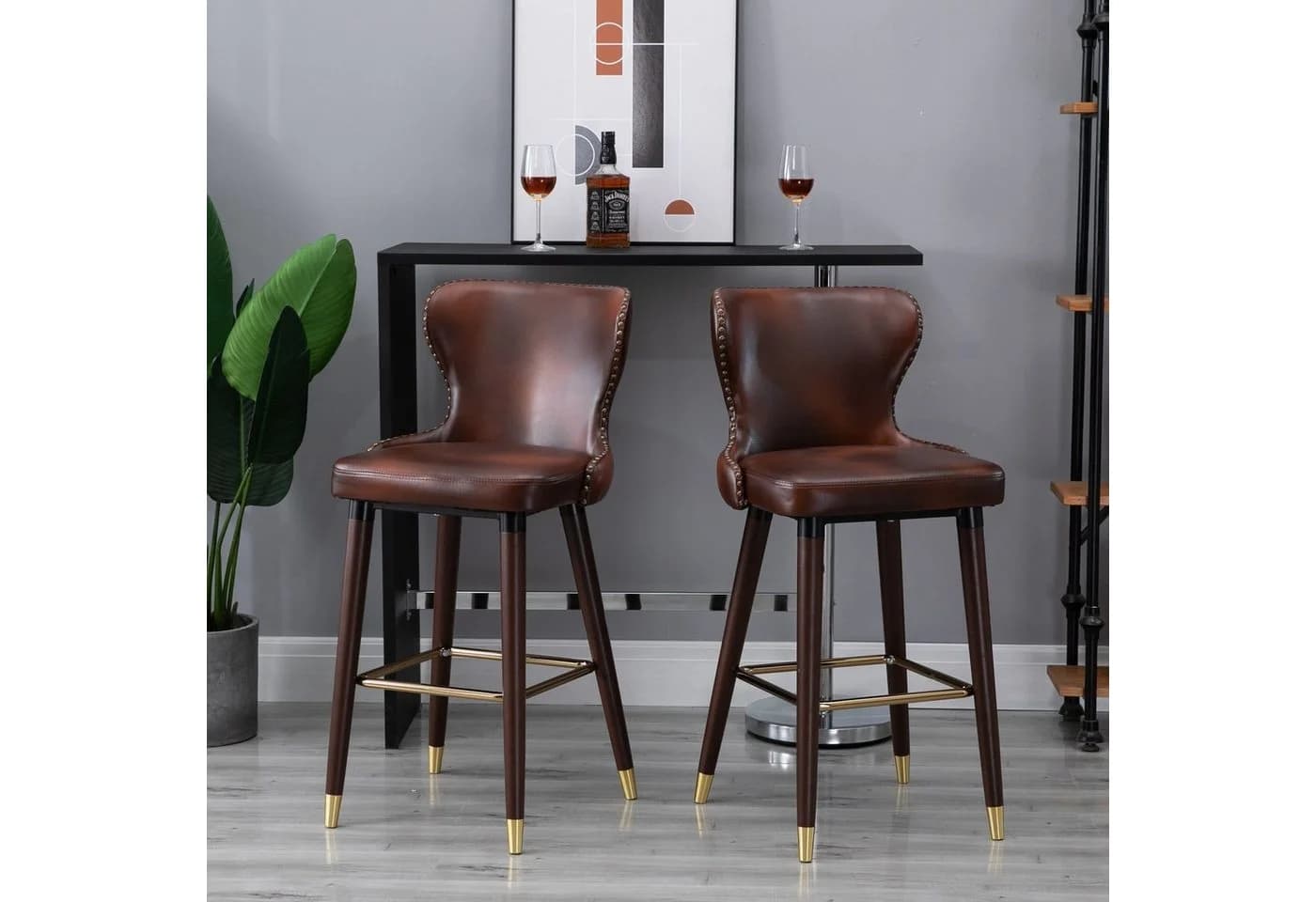 HOMCOM Barhocker 2er Set Braun Gold Retro Kunstleder - Bild 3