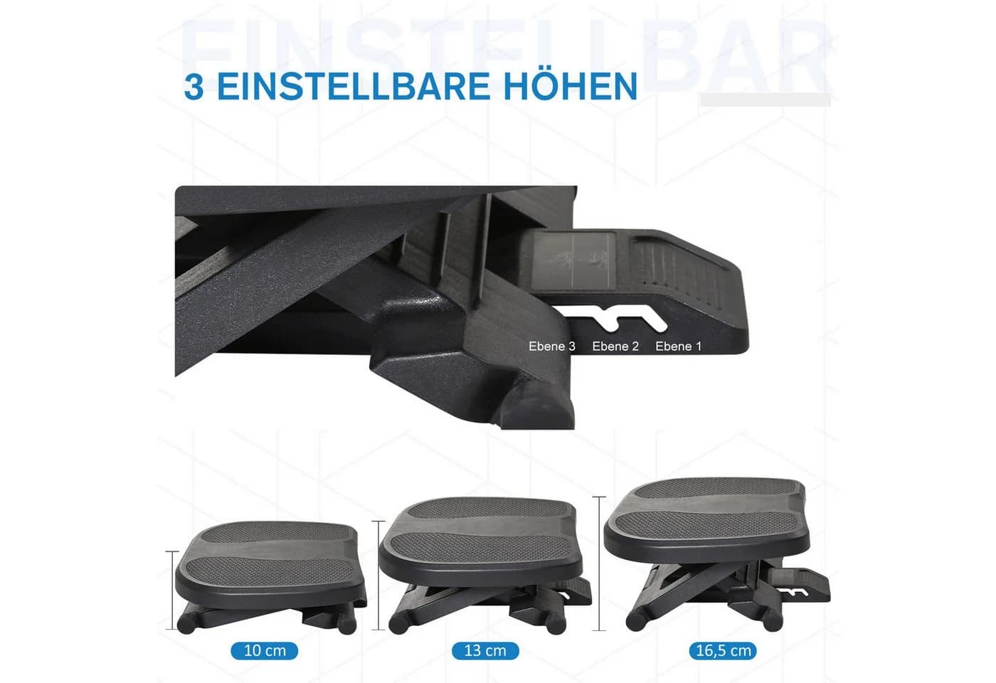 HOMCOM Fußhocker 3 Höhen Verstellbar Schwarz - Bild 4