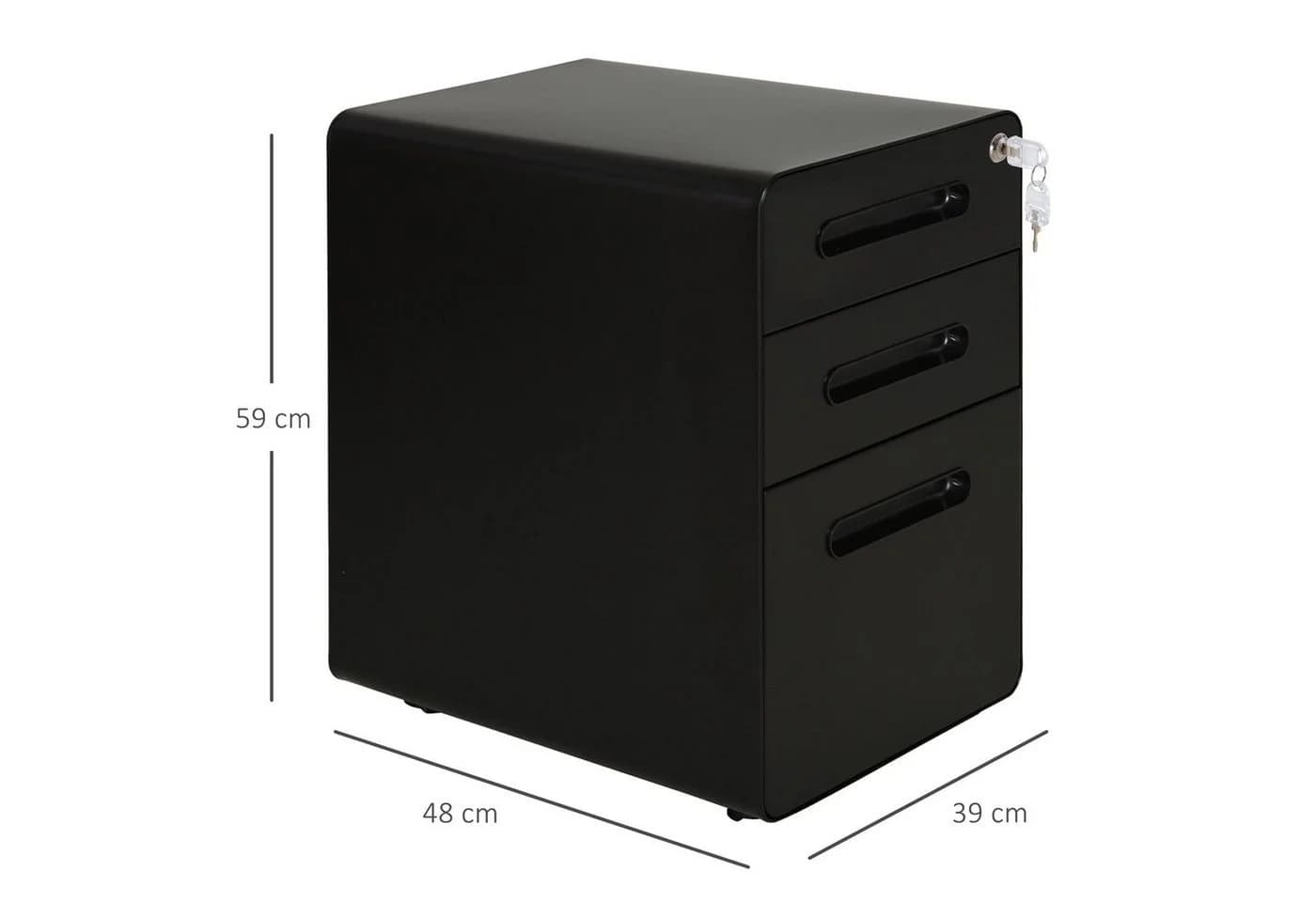 Vinsetto Rollcontainer Bürocontainer mit 3 Schubladen, Stahl, Schwarz - Bild 3