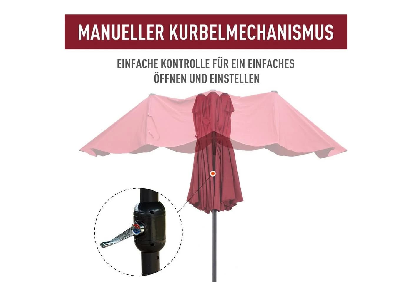 Outsunny Doppelsonnenschirm mit Handkurbel Weinrot - Bild 4