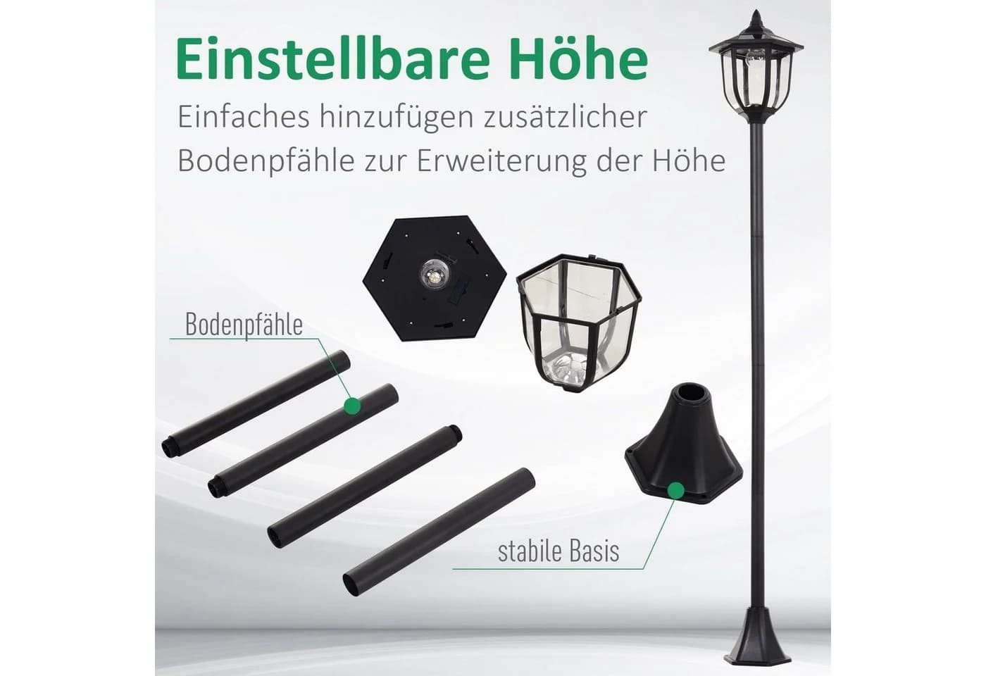 Outsunny Außen-Stehlampe Gartenlaterne Solarbetrieb Schwarz - Bild 4