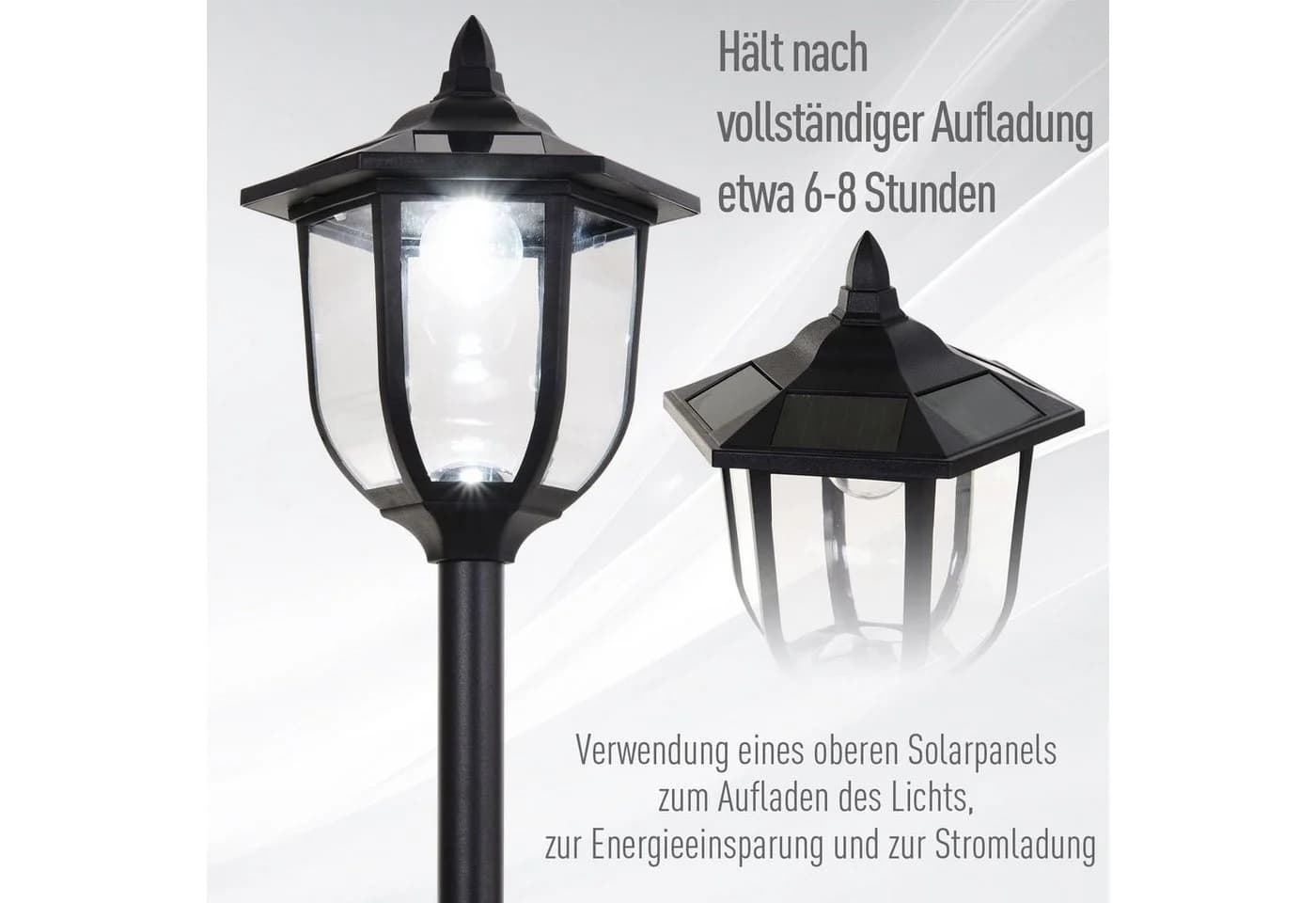 Outsunny Außen-Stehlampe Gartenlaterne Solarbetrieb Schwarz - Bild 5