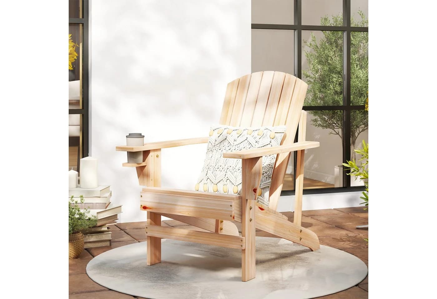 Outsunny Adirondack-Gartenstuhl mit Becherhalter Natur - Bild 2