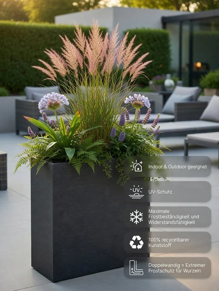 Pflanzwerk® Pflanzkübel Anthrazit Kunststoff Frostsicher Steinoptik