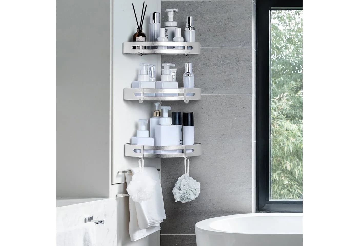 Yorbay Duschablage 3-teilig Aluminium Silber Bohrungsfrei