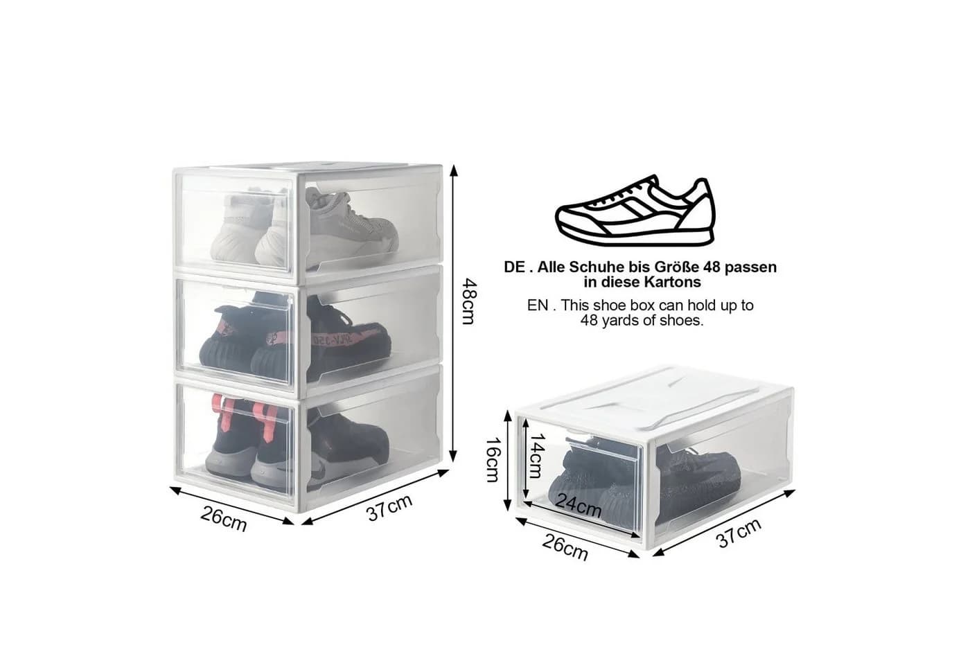 Yorbay Schuhbox 3er Set stapelbar halbdurchsichtig weiß