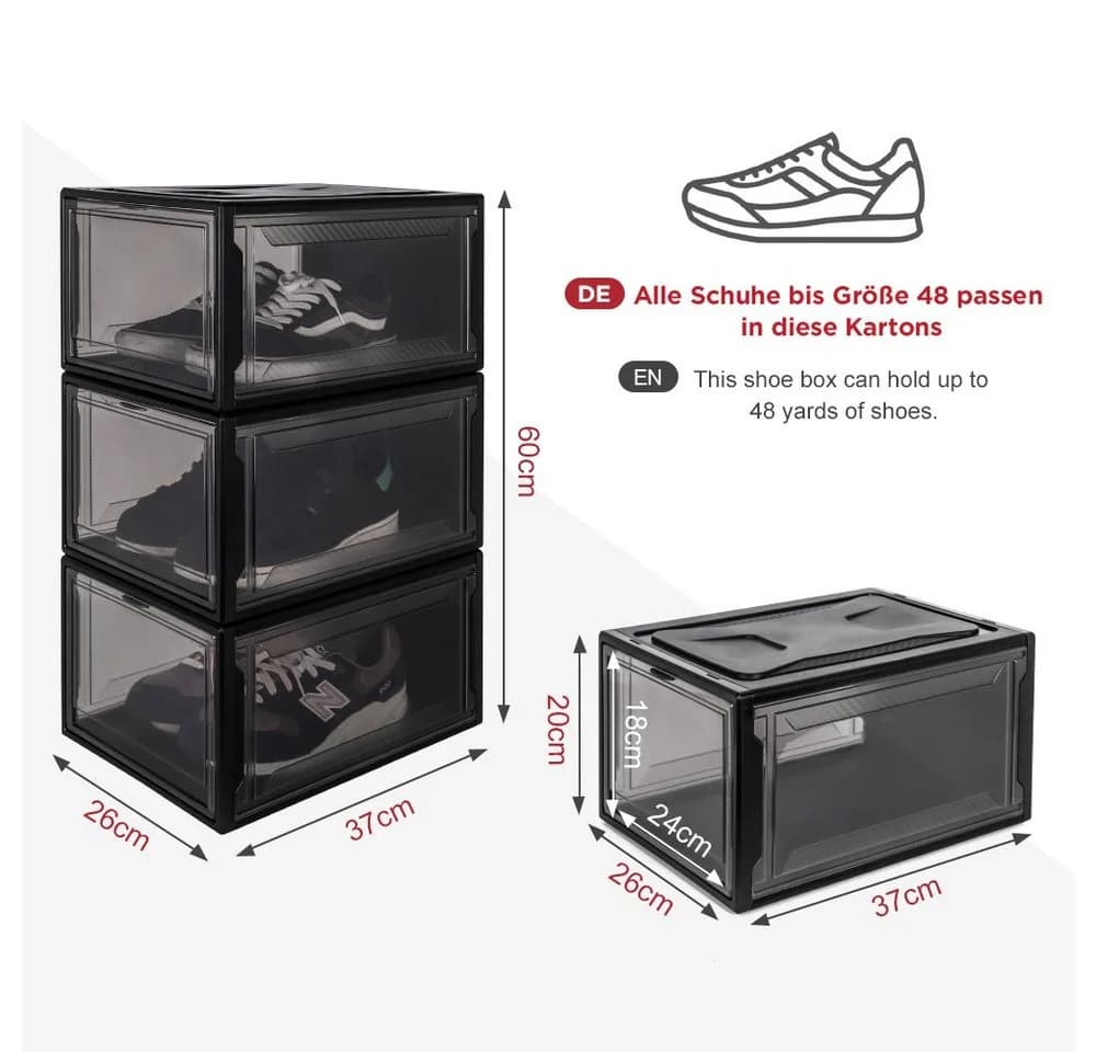 Yorbay Schuhbox 3er Set stapelbarer Schuhorganizer
