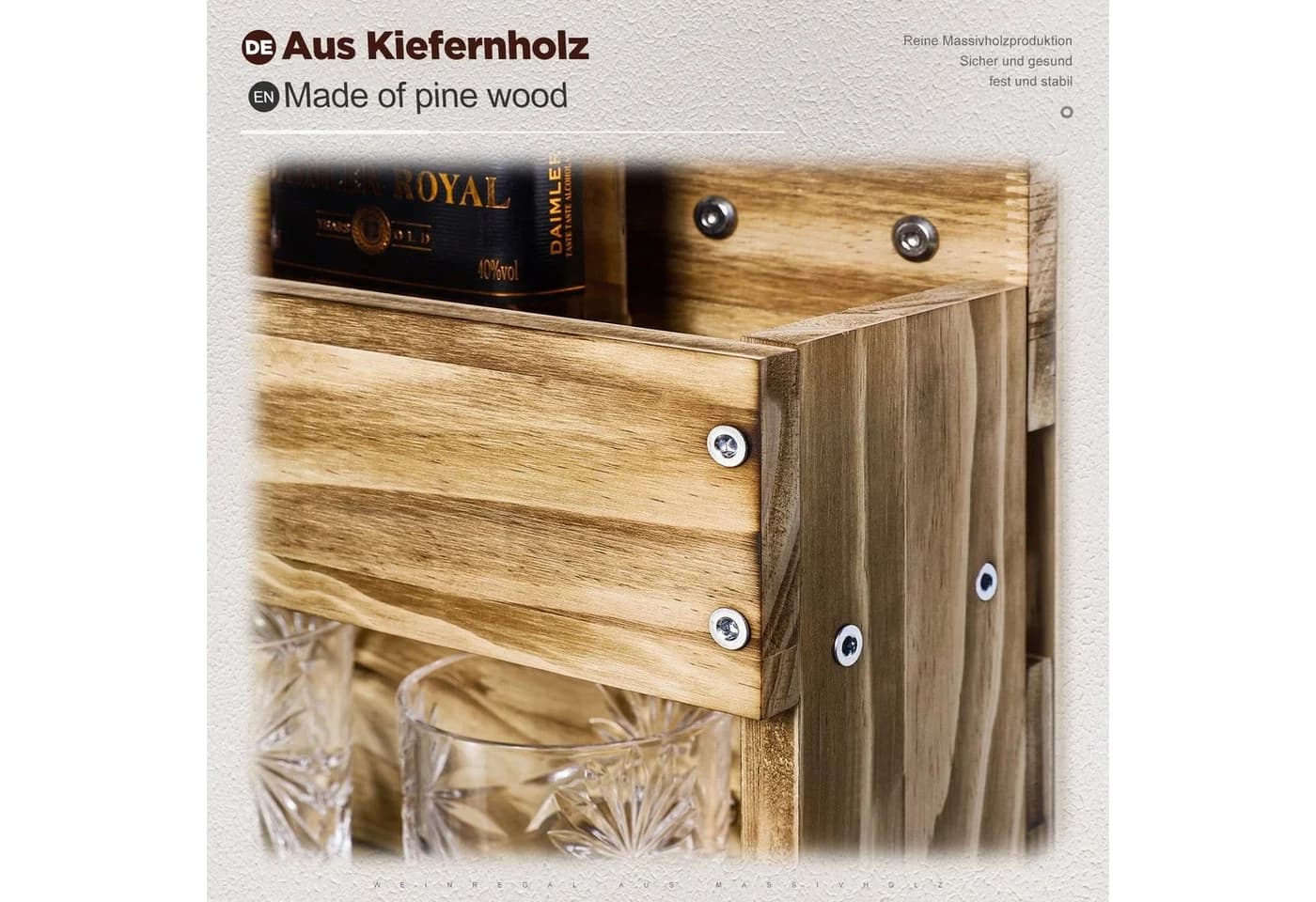 Yorbay Weinregal aus Holz Wandbar mit 4 Getränkespender Wandmontage