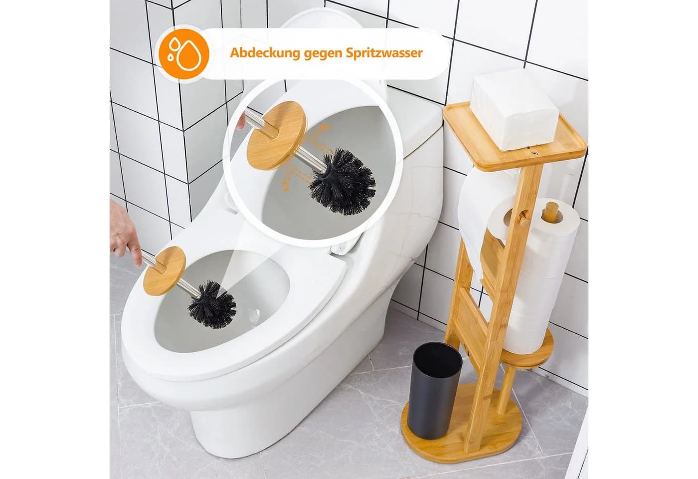 Yorbay WC-Garnitur Bambus stehend mit Toilettenpapierhalter und Bürstenhalter - Bild 3