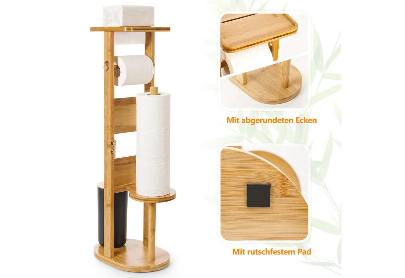 Yorbay WC-Garnitur Bambus stehend mit Toilettenpapierhalter und Bürstenhalter - Bild 4