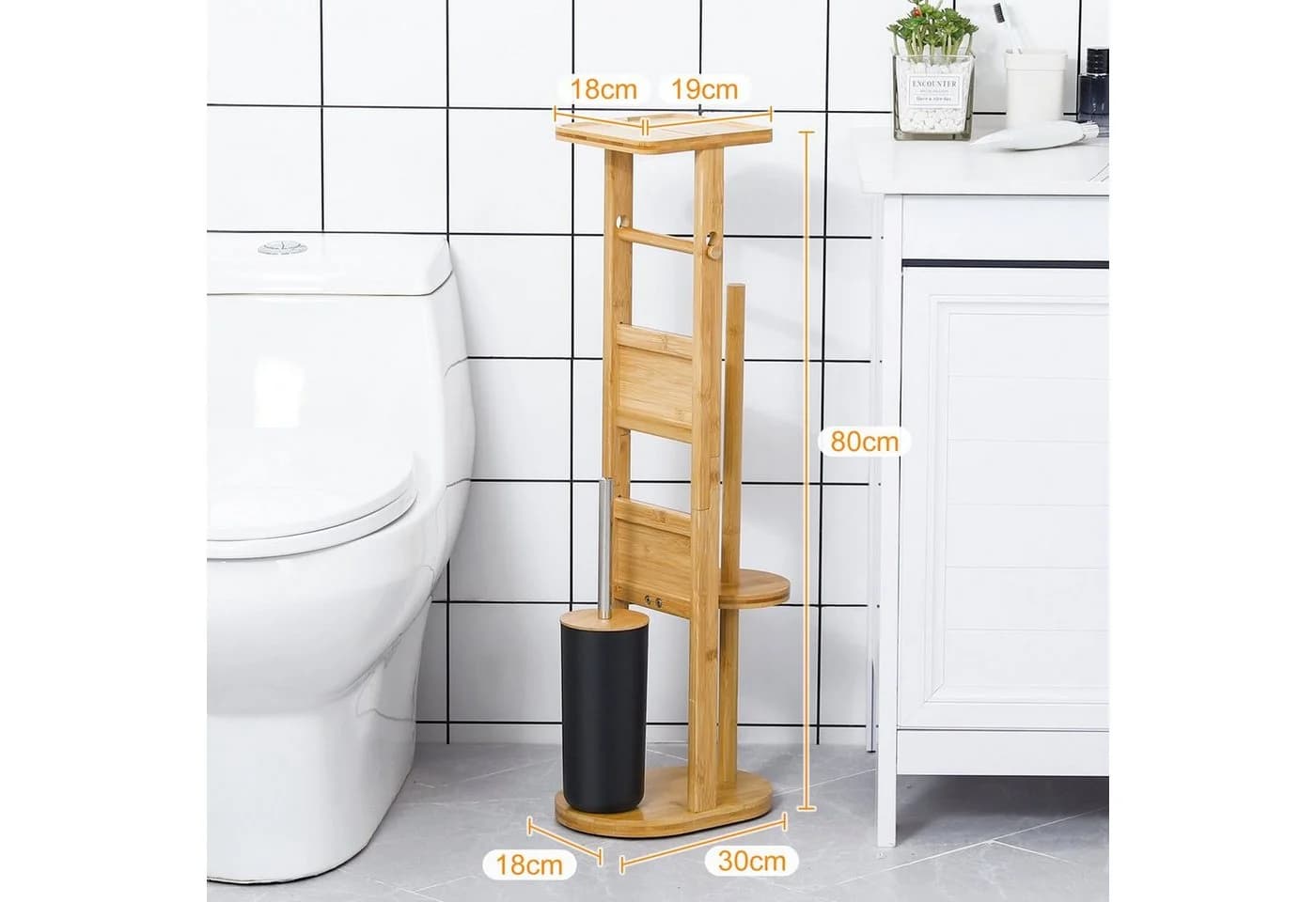Yorbay WC-Garnitur Bambus stehend mit Toilettenpapierhalter und Bürstenhalter - Bild 5