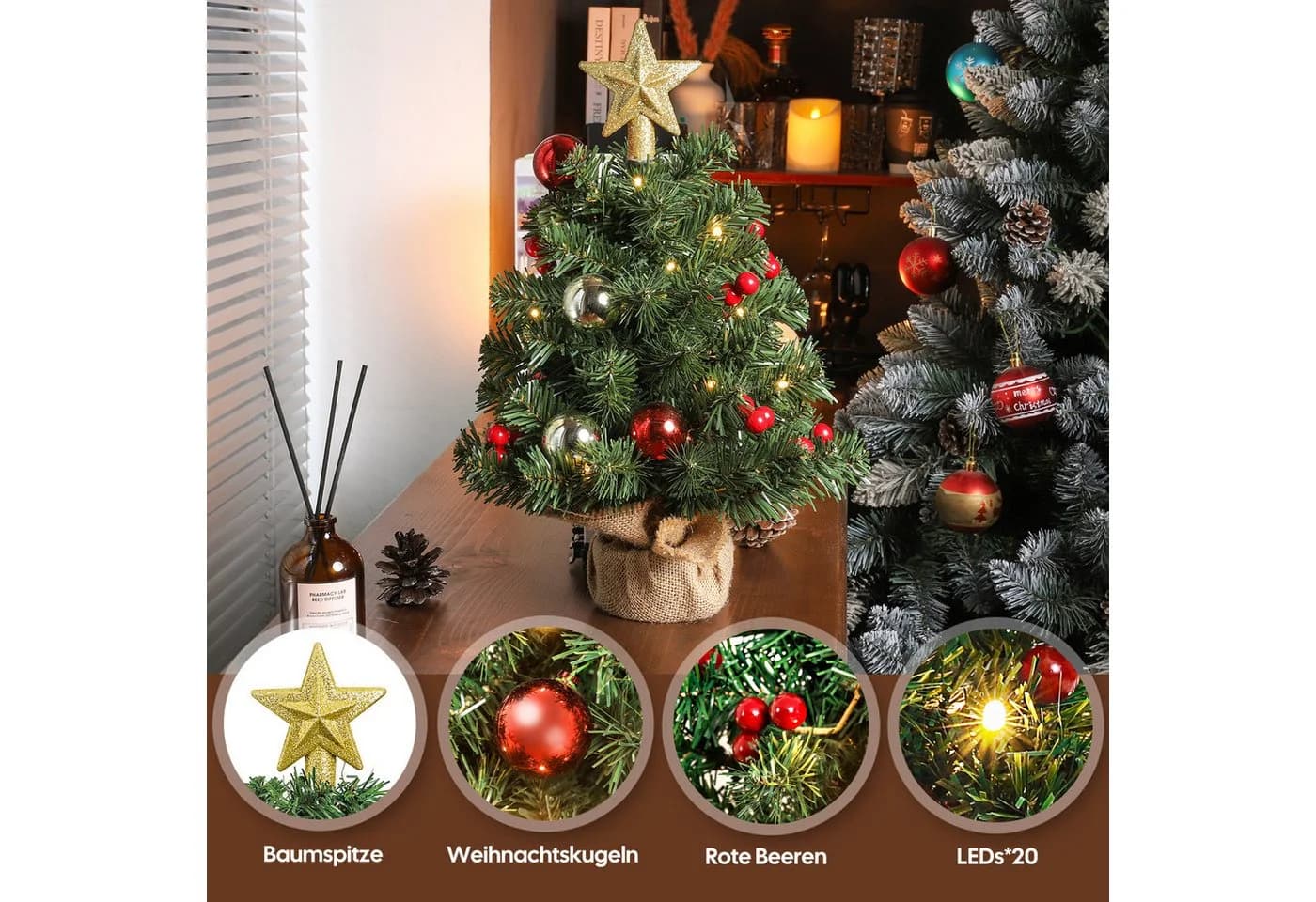 Yorbay Mini Weihnachtsbaum mit warmweißen LEDs und Fernbedienung - Bild 5