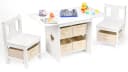 Yorbay Kindersitzgruppe Kindertisch mit 2 Stühlen, mit 6 Aufbewahrungskörben, Weiß + Beige Bild 2