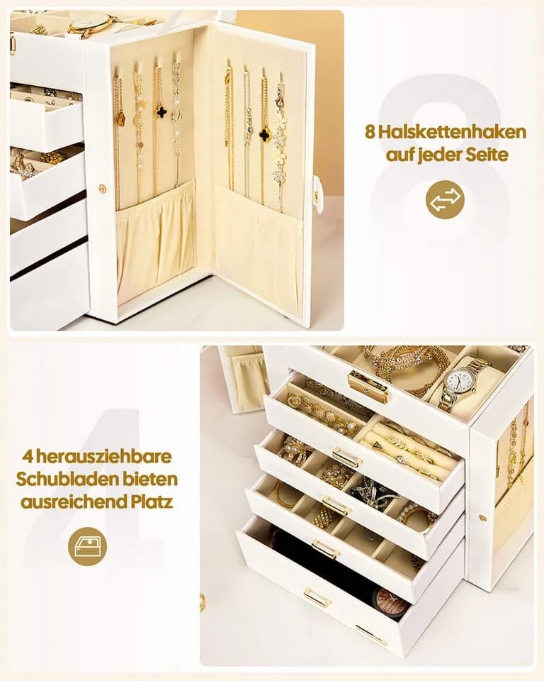 Yorbay Schmuckkasten Groß Weiß Mit Spiegel 5 Ebenen Abschließbar - Bild 5