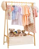 Yorbay Kleiderständer Kinder mit Aufbewahrungsbox Bambus Weiß/Rosa Bild 2
