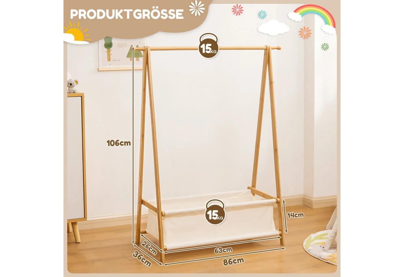 Yorbay Kleiderständer Kinder mit Aufbewahrungsbox Bambus Weiß/Rosa - Bild 4