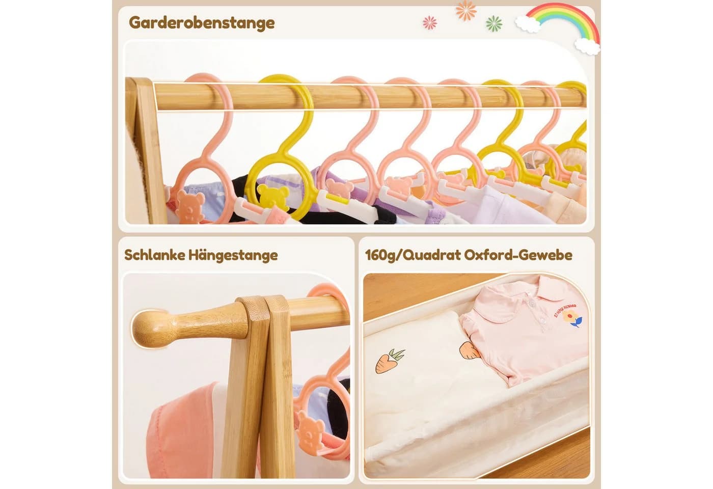 Yorbay Kleiderständer Kinder mit Aufbewahrungsbox Bambus Weiß/Rosa - Bild 5