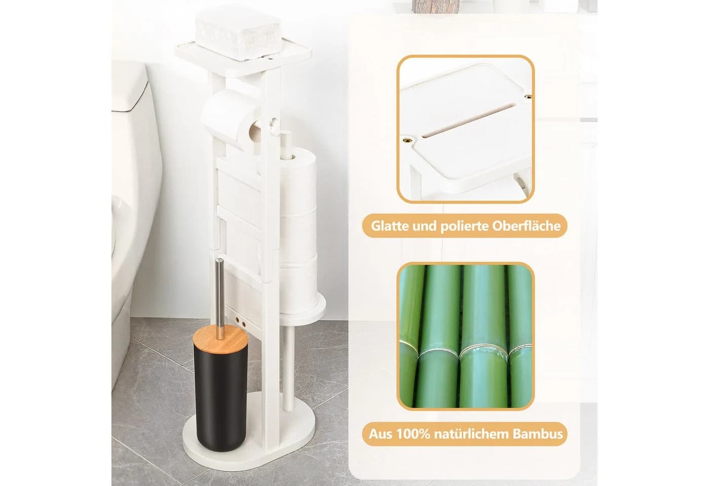 Yorbay WC-Garnitur Toilettenpapierhalter Bambus - Bild 3