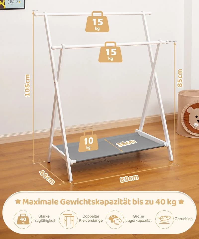 Yorbay Kinder Kleiderständer Bambus Doppelstangen mit Regal - Bild 4