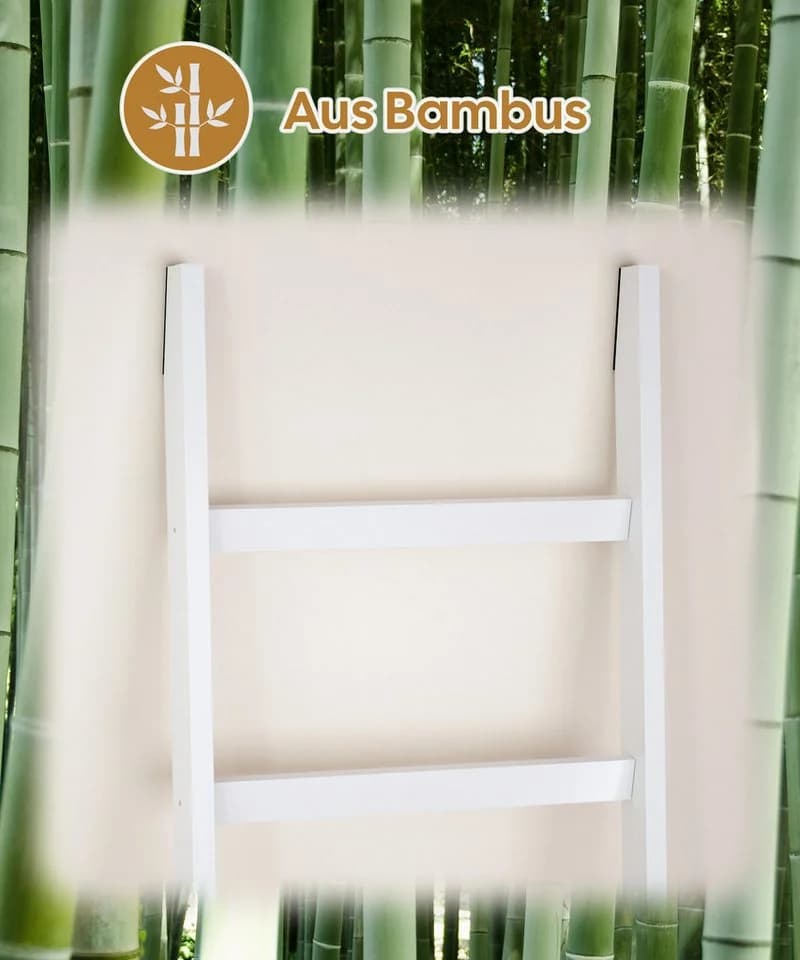 Yorbay Handtuchleiter Bambus 6 Ebenen Leiterregal 4 Haken 2 Sicherheitsgurte 43x170 cm - Bild 5