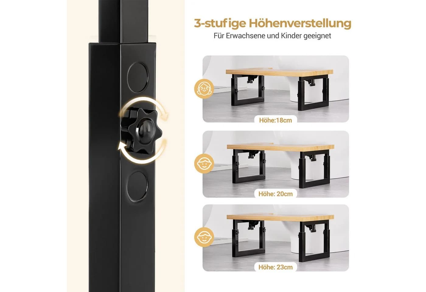 Yorbay Toilettenhocker Bambus Klappfunktion 3-Stufen Höheneinstellung - Bild 3