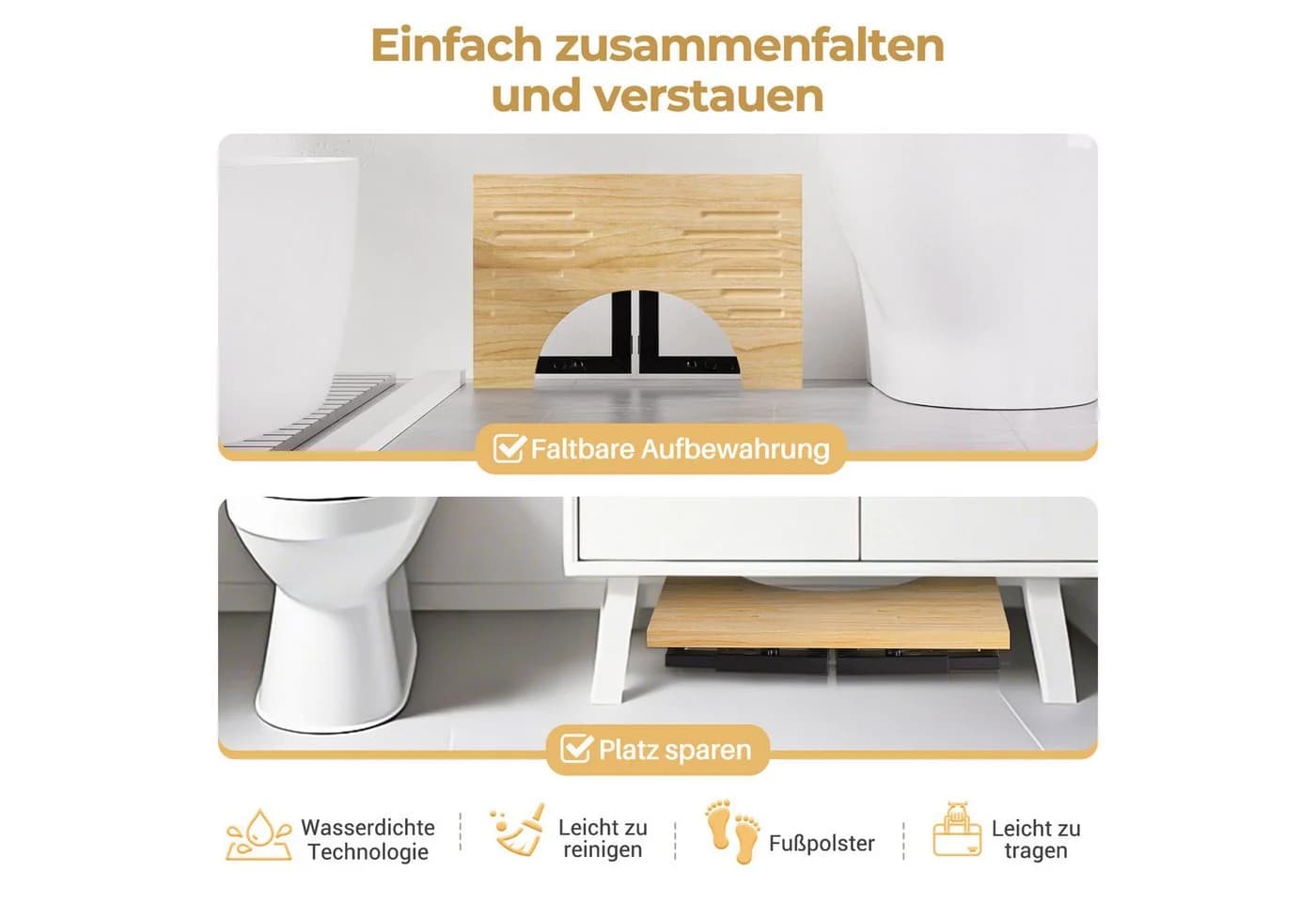 Yorbay Toilettenhocker Bambus Klappfunktion 3-Stufen Höheneinstellung - Bild 4